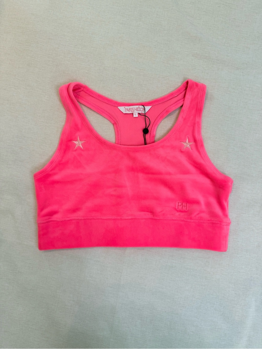 Paris Hilton Pink Velour Sports Bra Embroidered Stars Size Large NWT